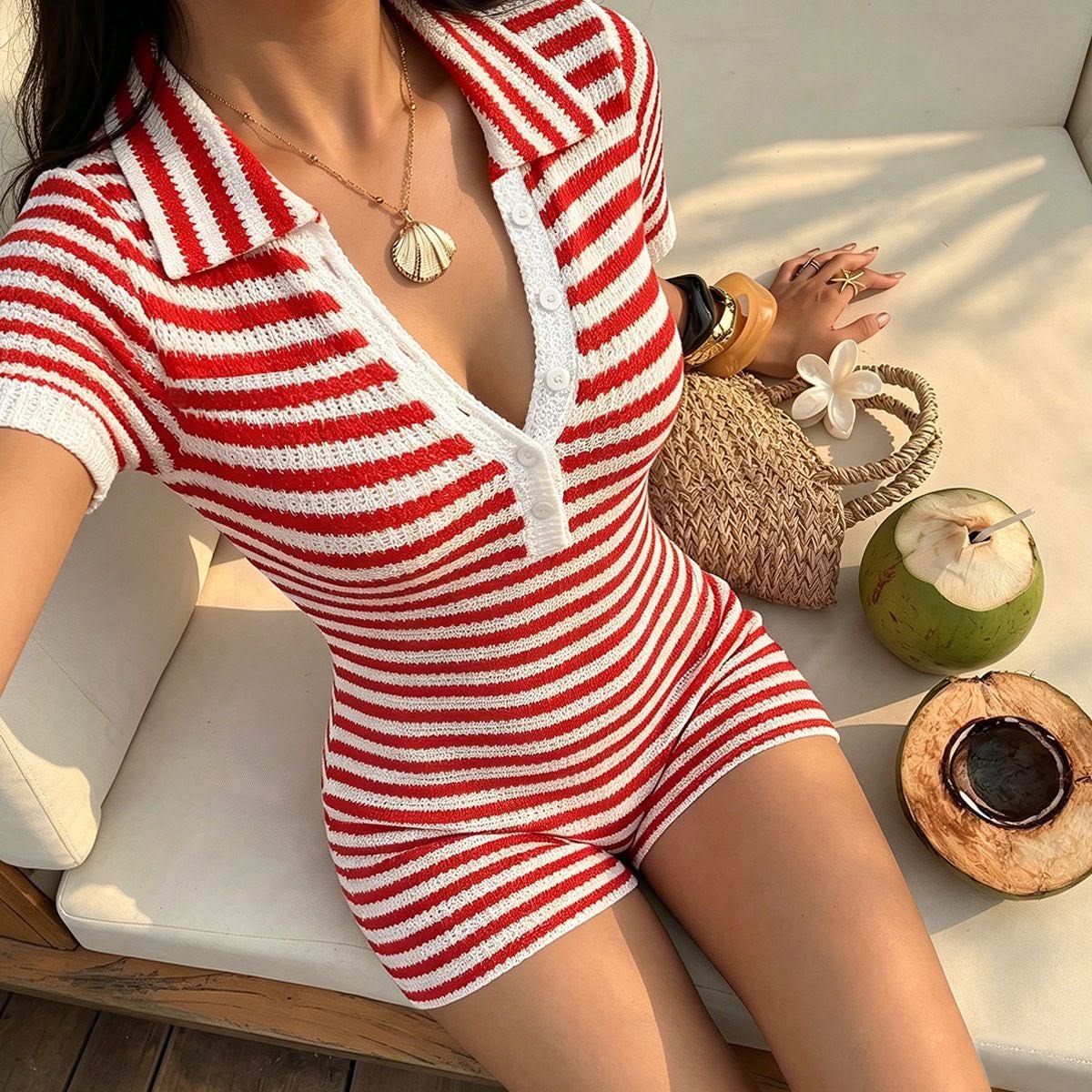 Tuta corta in maglia a righe Jessica