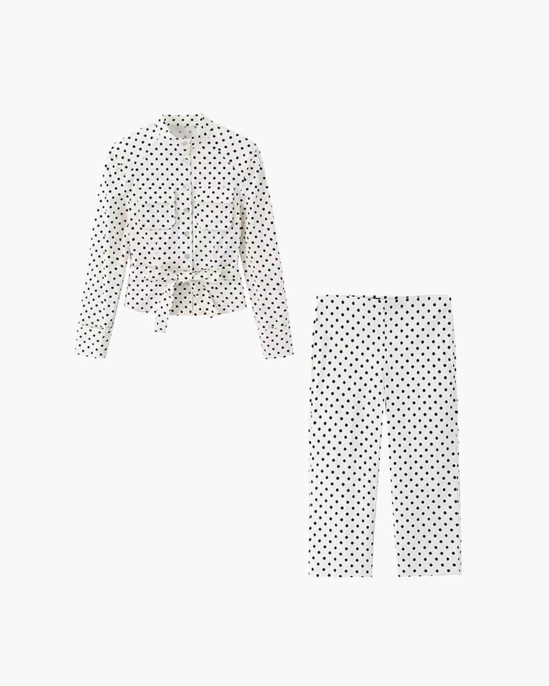 Completo di pantaloni Jia a pois e vita alta