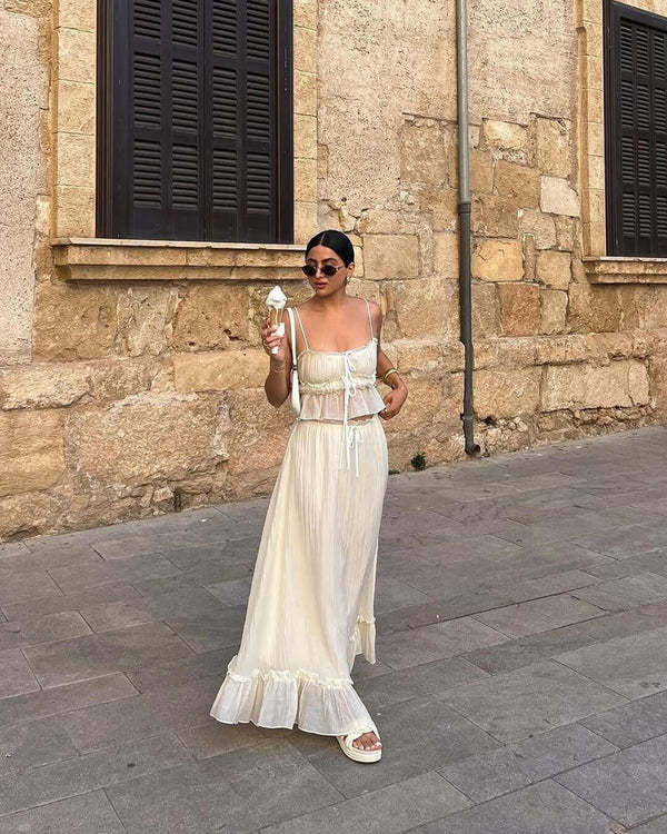 Completo con top a canottiera arricciato e gonna lunga Julia