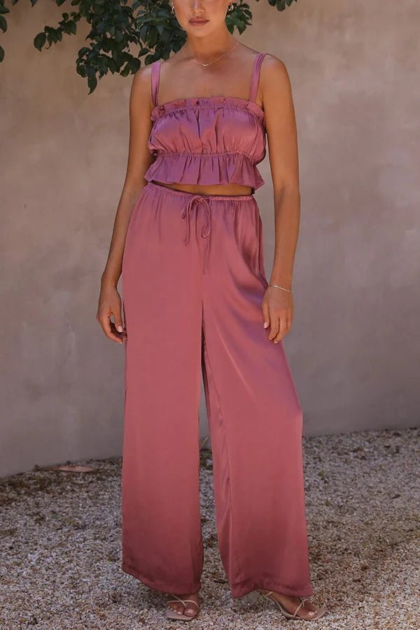 Completo Julianne con top arricciato, vita elasticizzata e pantaloni
