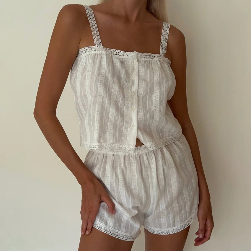 Set pigiama Kaitlyn con shorts e bordo in pizzo