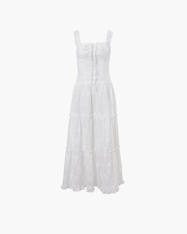 Abito maxi a balze con bordo arricciato Karla