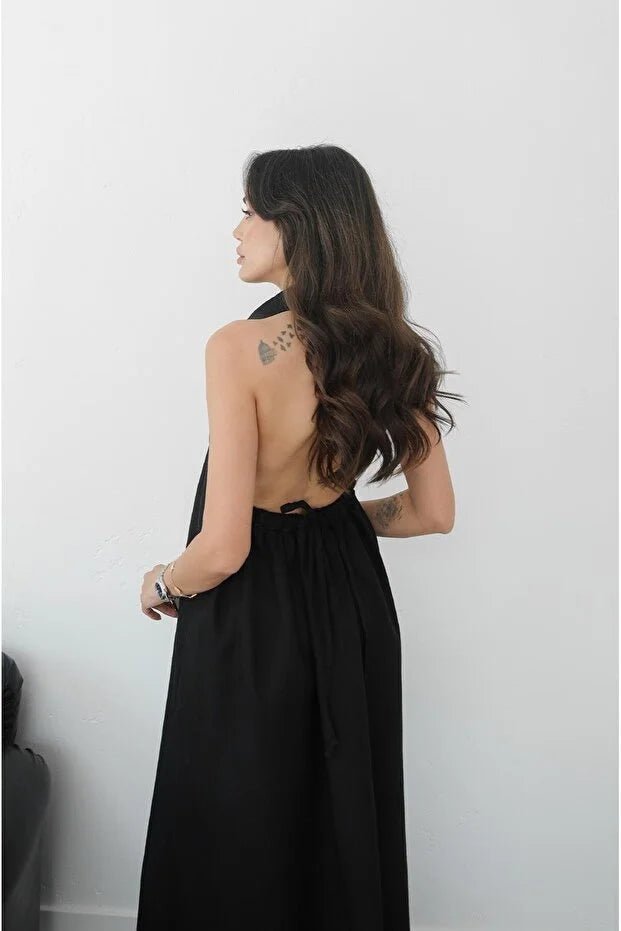 Elegante abito lungo Kaya con scollo all'americana