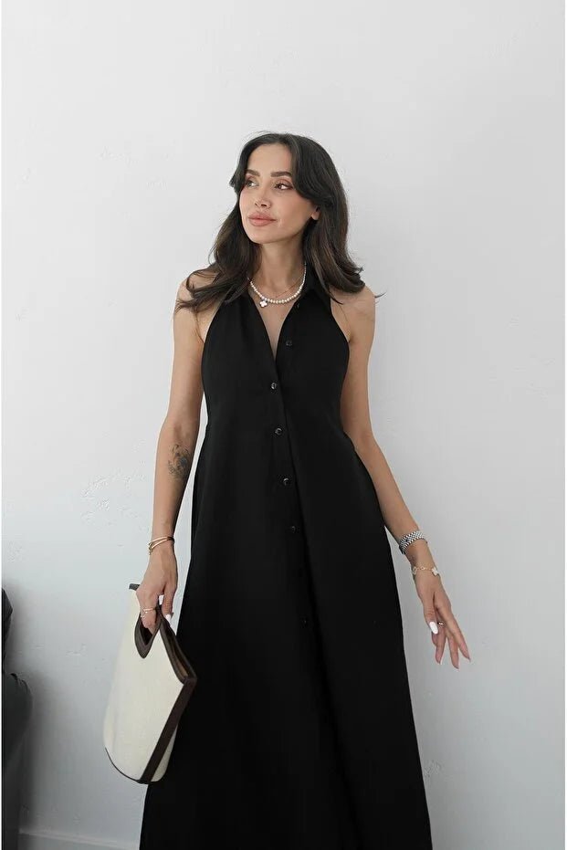 Elegante abito lungo Kaya con scollo all'americana