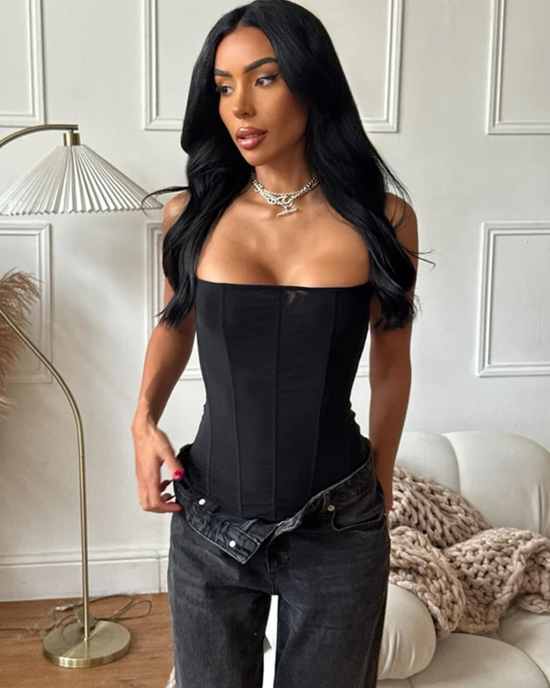 Top a corsetto in raso Kelly