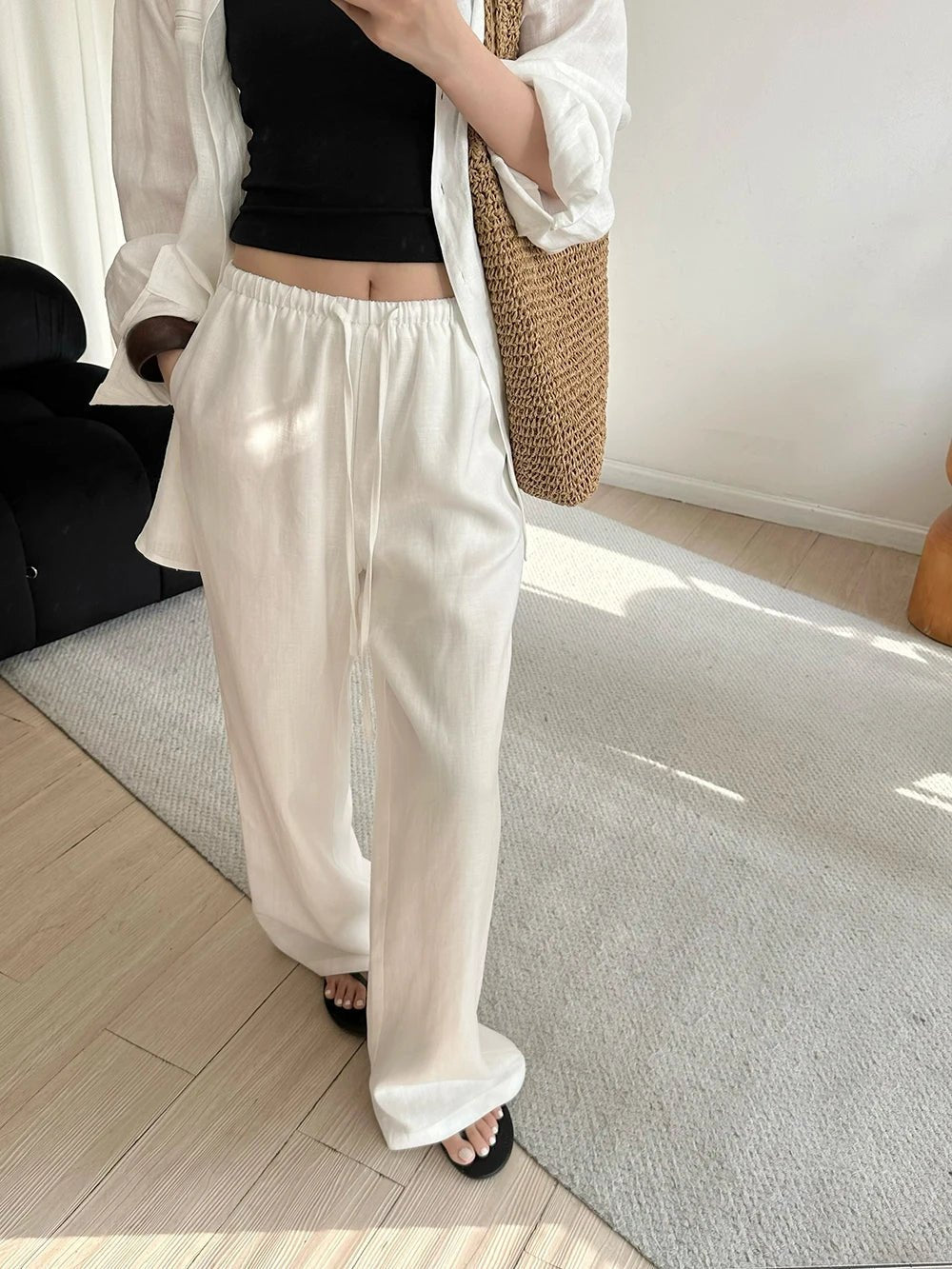 Pantaloni di lino a gamba larga Kendall
