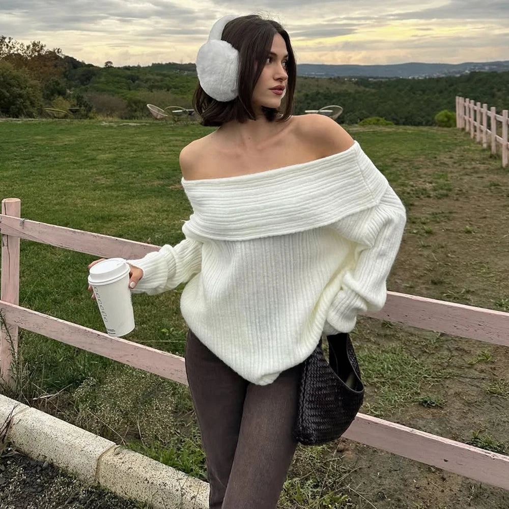 Maglione a coste a spalle scoperte Lina