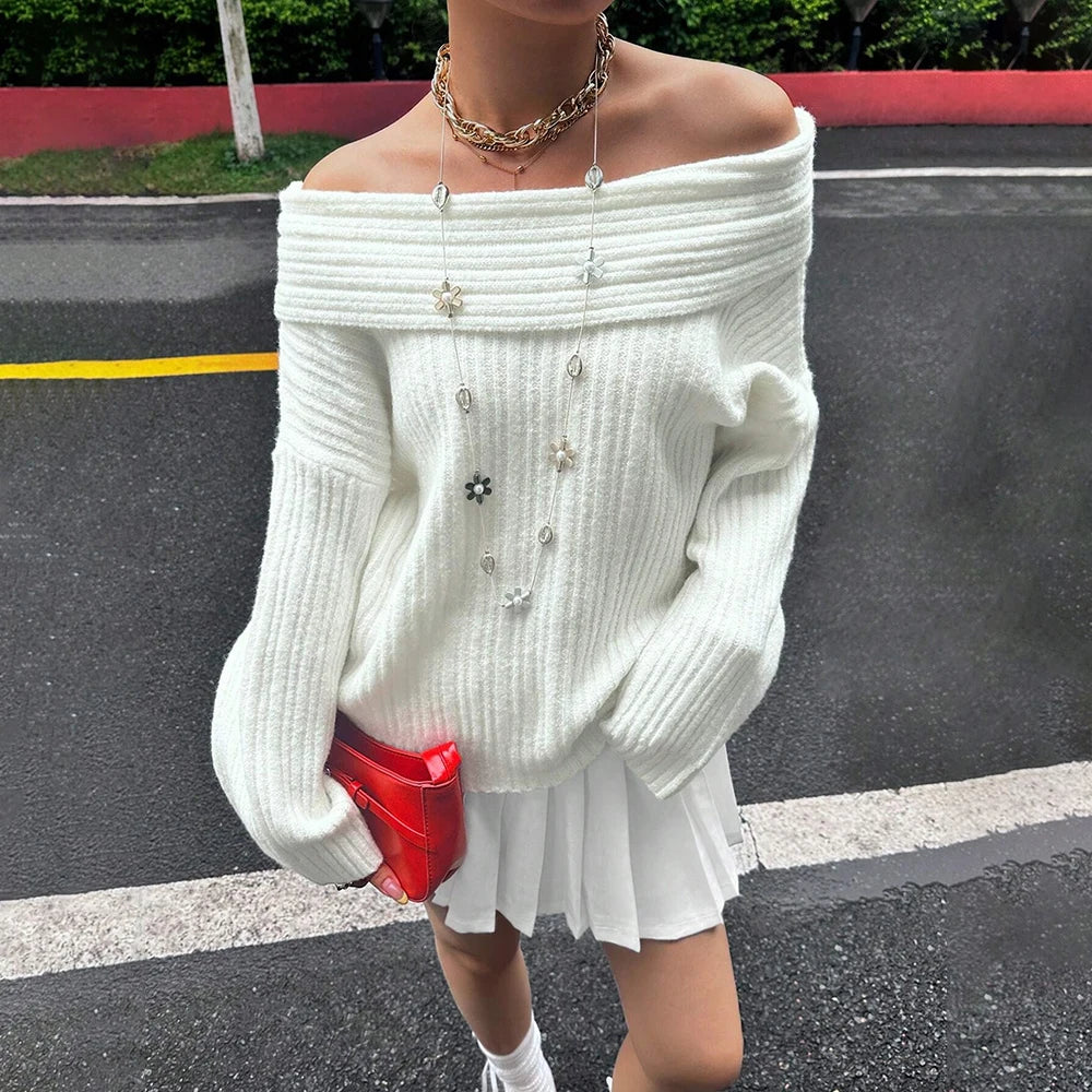 Maglione a coste a spalle scoperte Lina