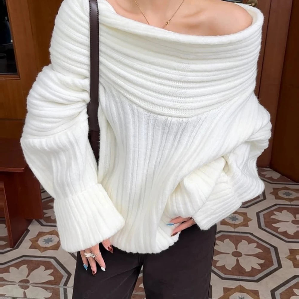 Maglione a coste a spalle scoperte Lina