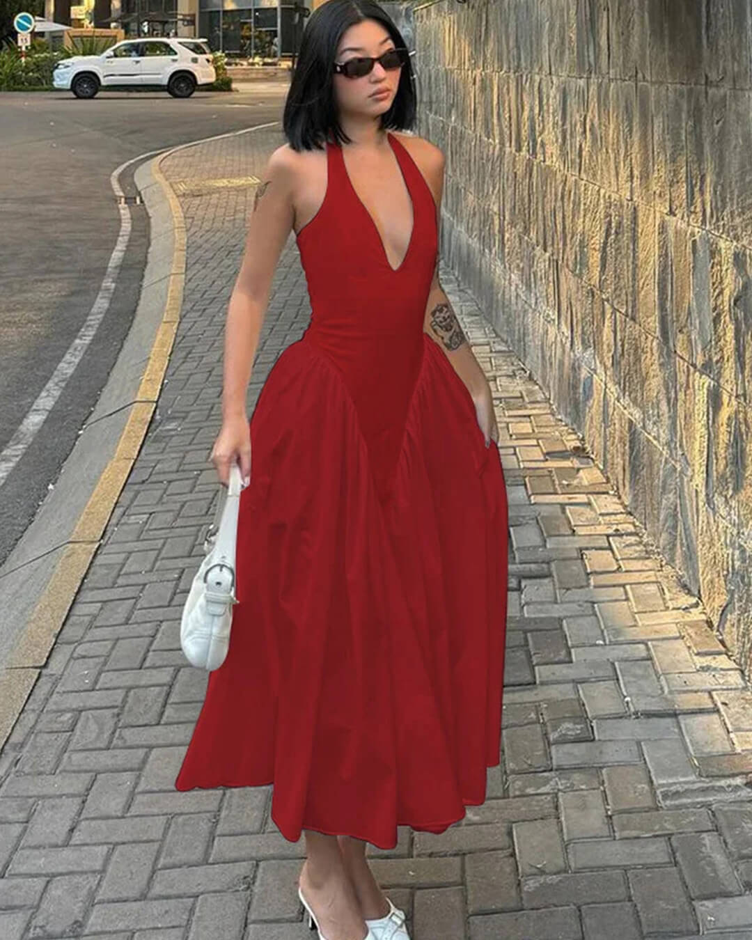 Abito maxi con scollo profondo Kristy