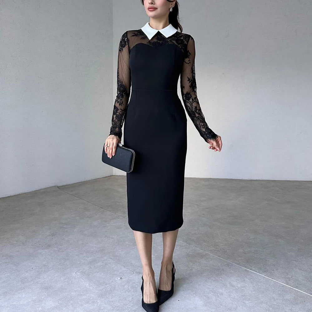 Abito midi in pizzo con colletto Ottilie