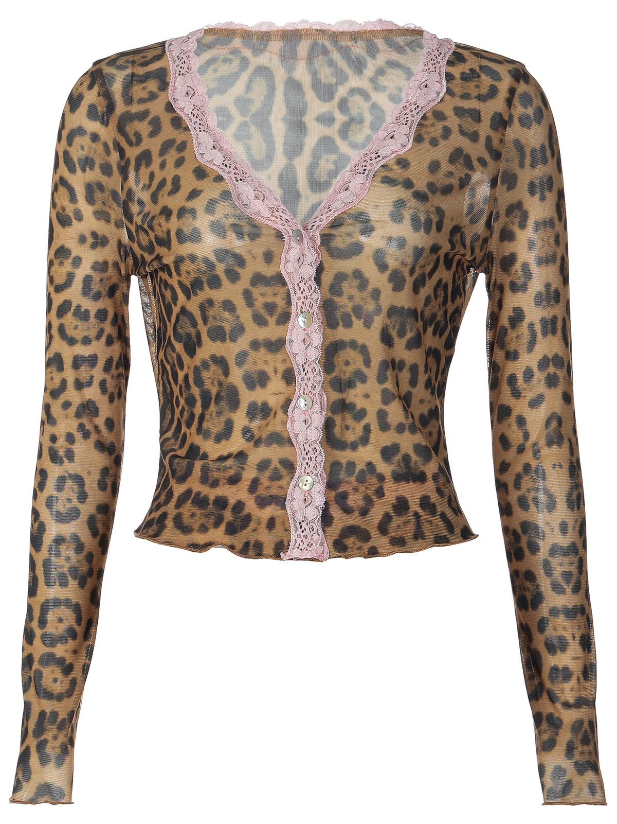 Top cardigan leopardato con bordi in pizzo Jolene
