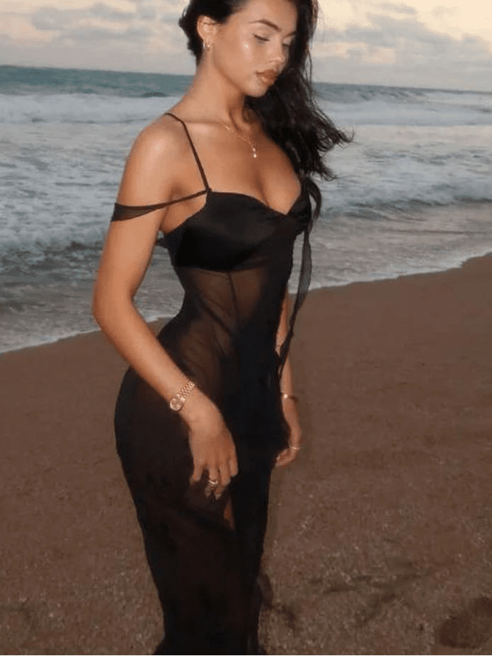 Abito maxi con spalline in mesh Laila