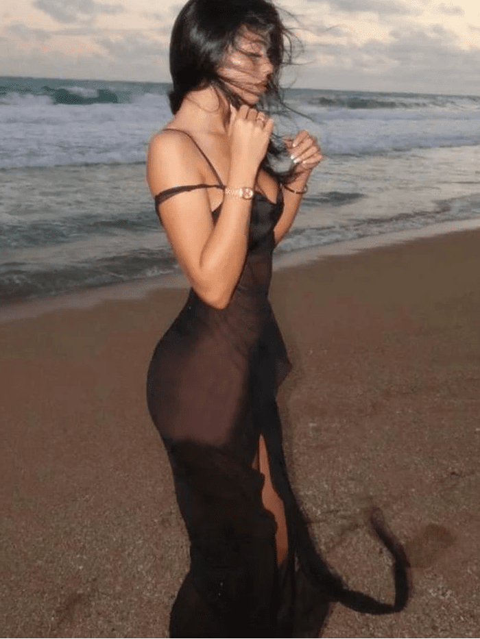 Abito maxi con spalline in mesh Laila