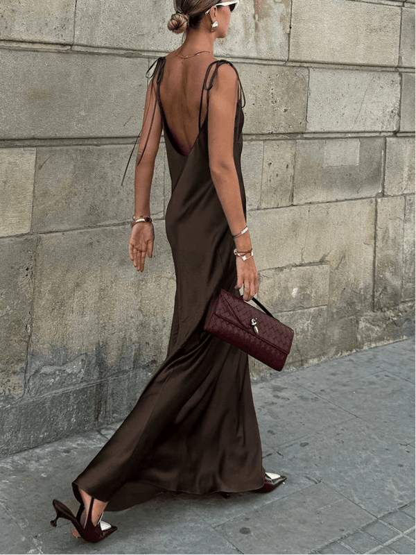 Abito maxi in raso con schiena scoperta Laura