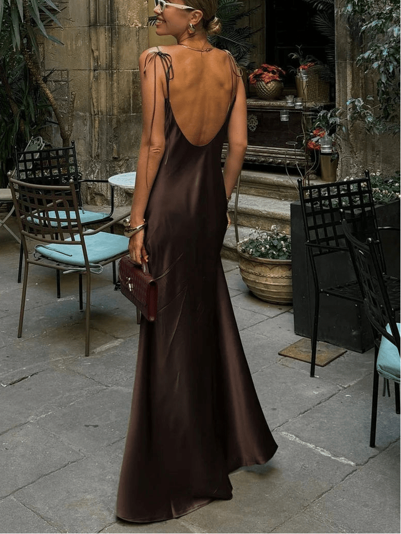 Abito maxi in raso con schiena scoperta Laura