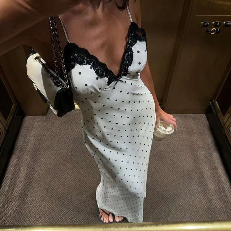 Abito a pois con bordo in pizzo Laura