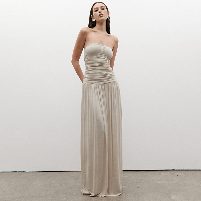 Abito maxi Lauren senza spalline con arricciature