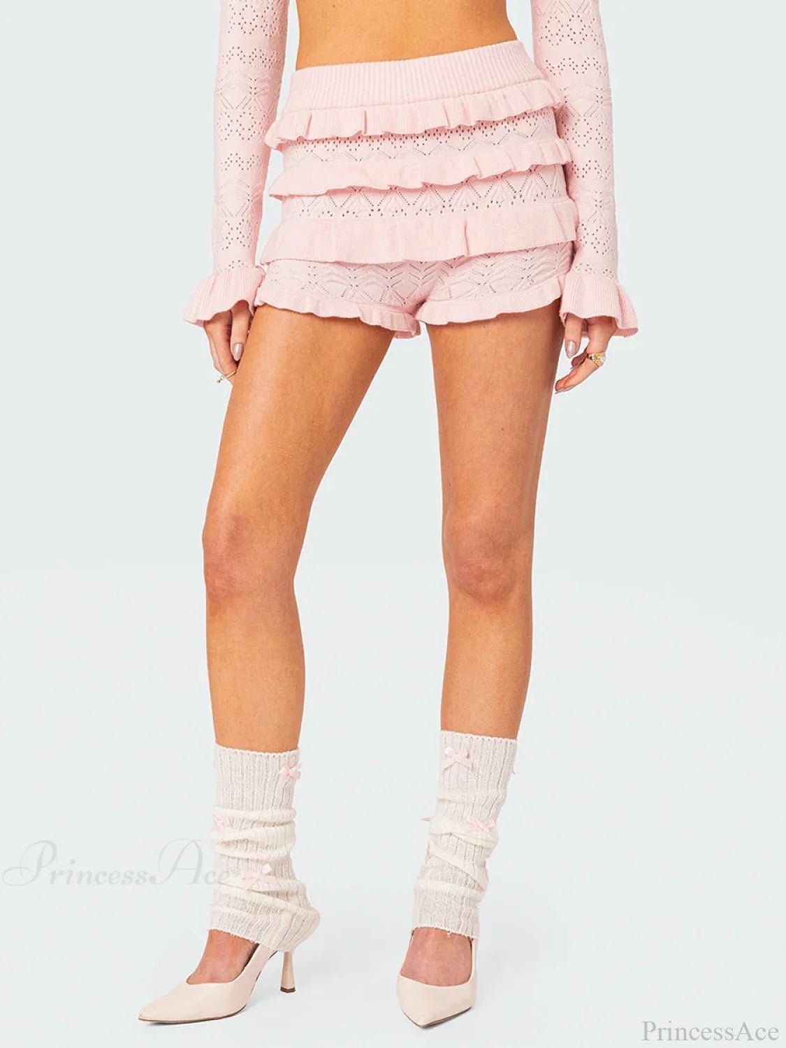 Shorts Lena all'uncinetto con volant e dettagli traforati