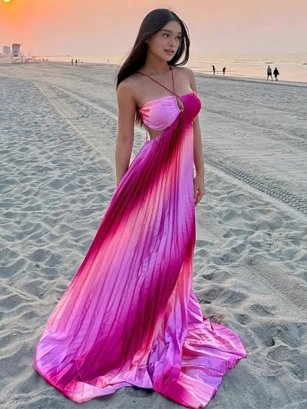 Lena Ombre Pleated Structured Maxi Dress