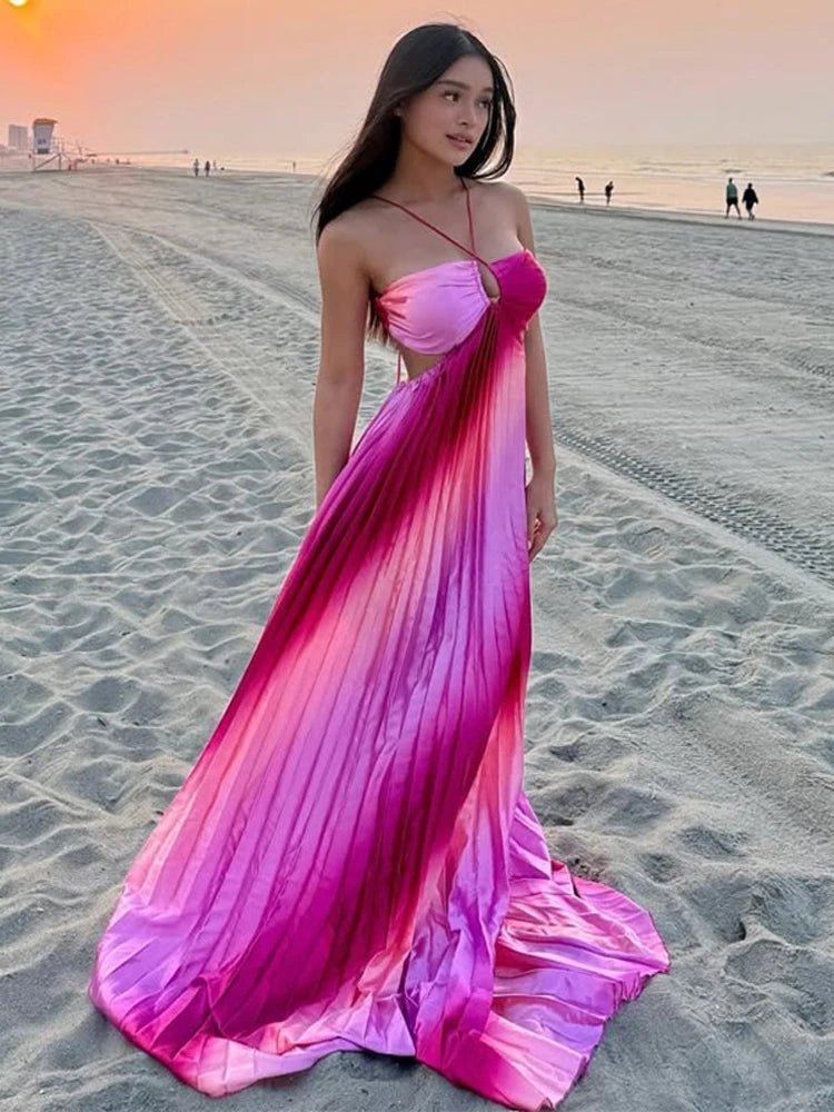 Maxi abito strutturato plissettato effetto ombré Lena
