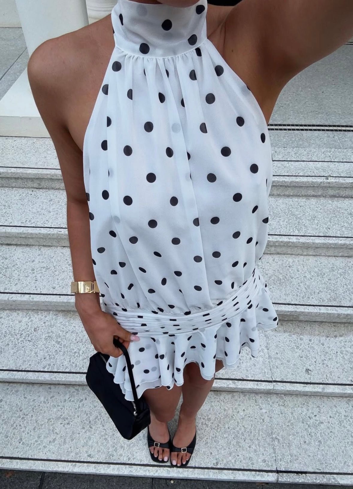 Abito corto Lianna a pois con scollo all'americana