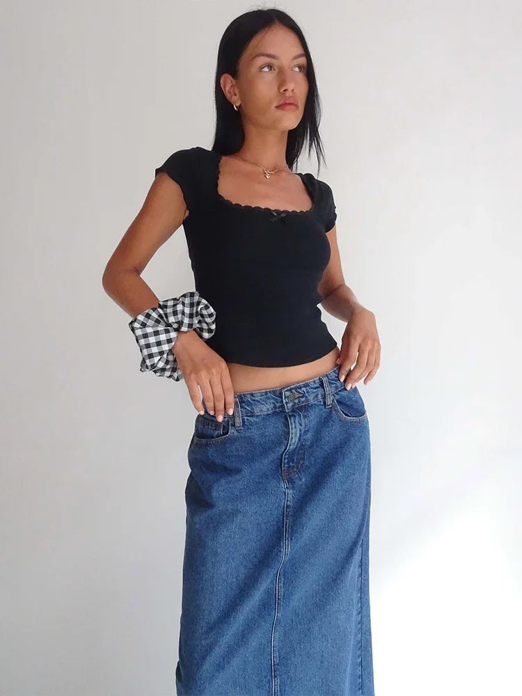 Crop top Liberty con bordo in pizzo