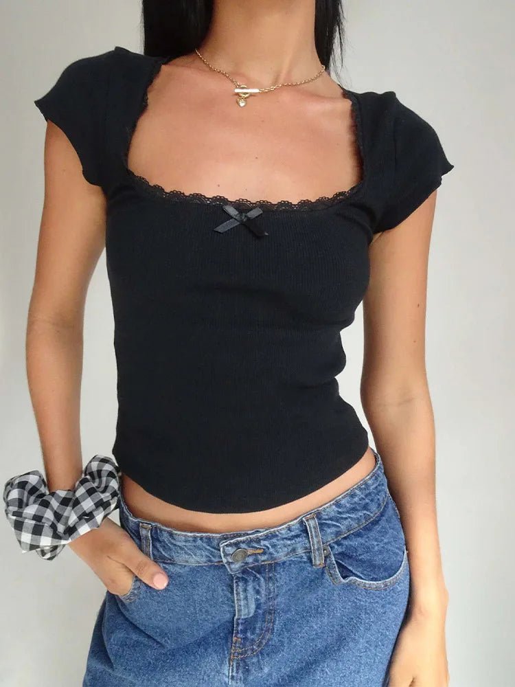 Crop top Liberty con bordo in pizzo