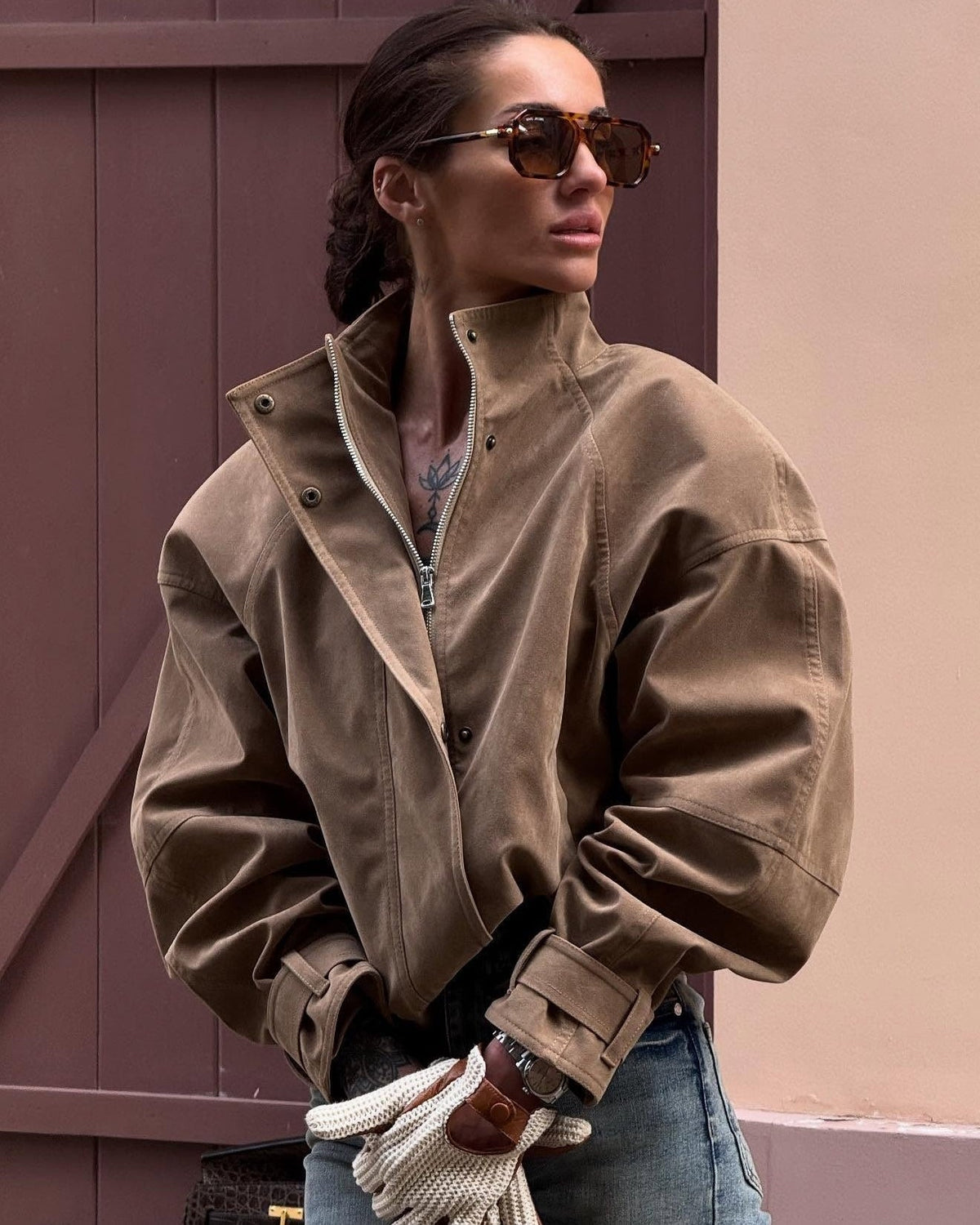 Giacca in finto camoscio con zip Linda