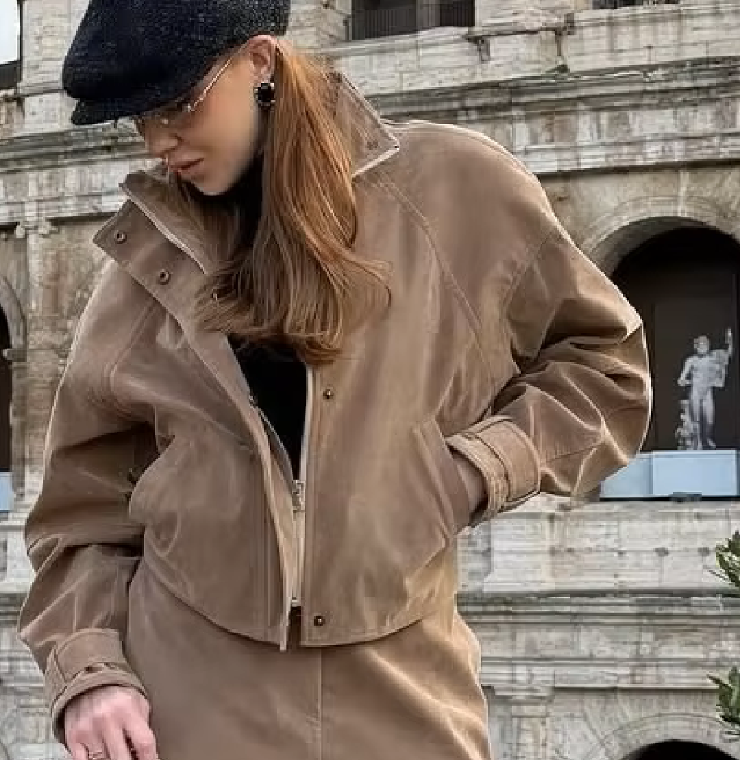 Giacca in finto camoscio con zip Linda