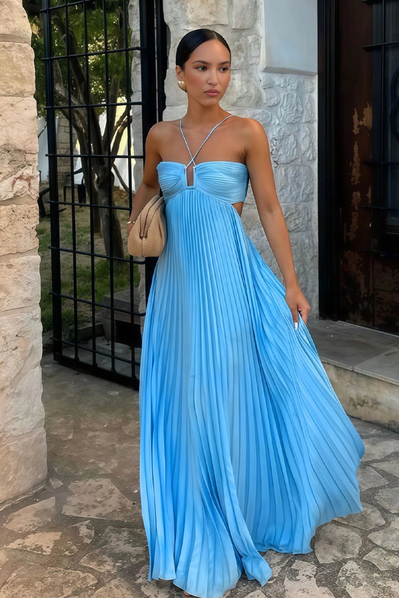 Abito lungo plissettato con cut-out Lindsay