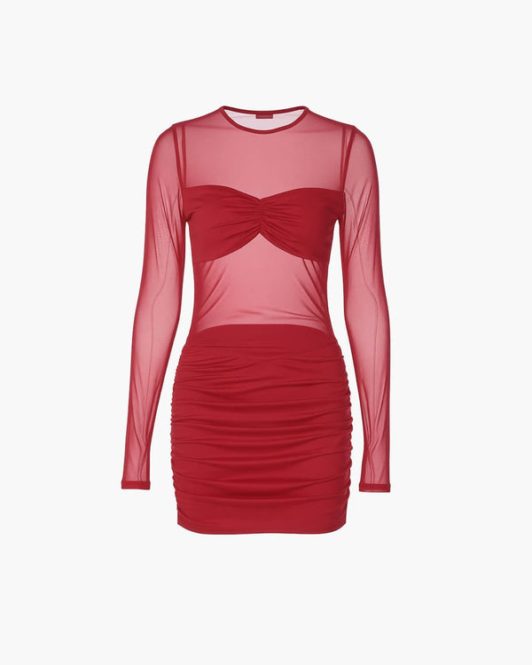 Lindy Sheer Mesh Ruched Mini Dress