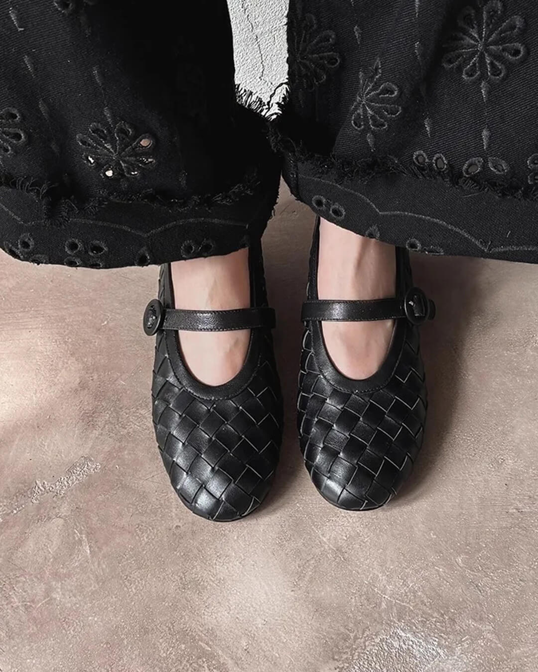 Scarpe basse in pelle intrecciata Lisbeth