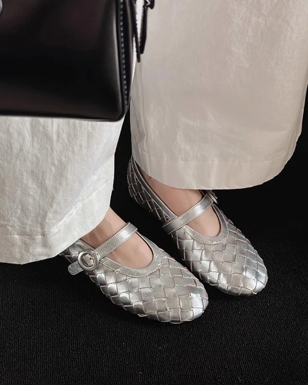 Scarpe basse in pelle intrecciata Lisbeth