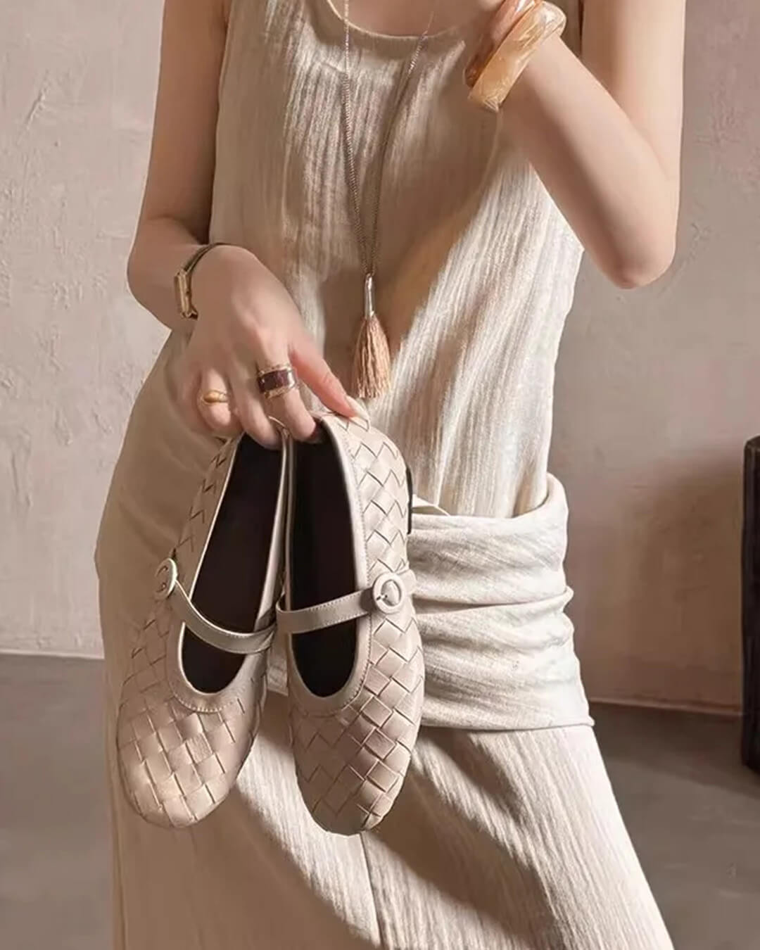 Scarpe basse in pelle intrecciata Lisbeth