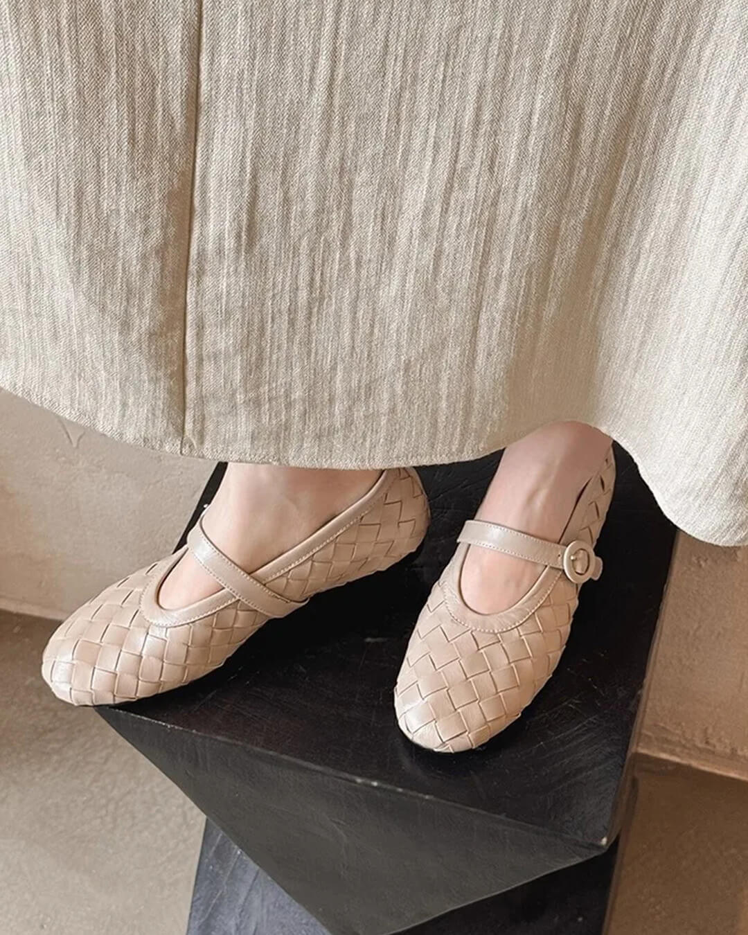 Scarpe basse in pelle intrecciata Lisbeth