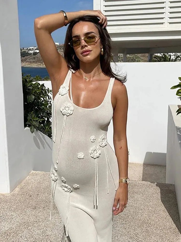 Abito Lola in maglia con fiori 3D da vacanza