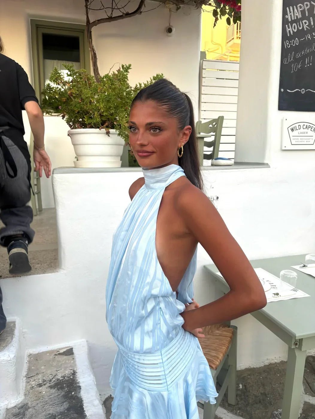 Miniabito a righe con collo all'americana e schiena scoperta Lola