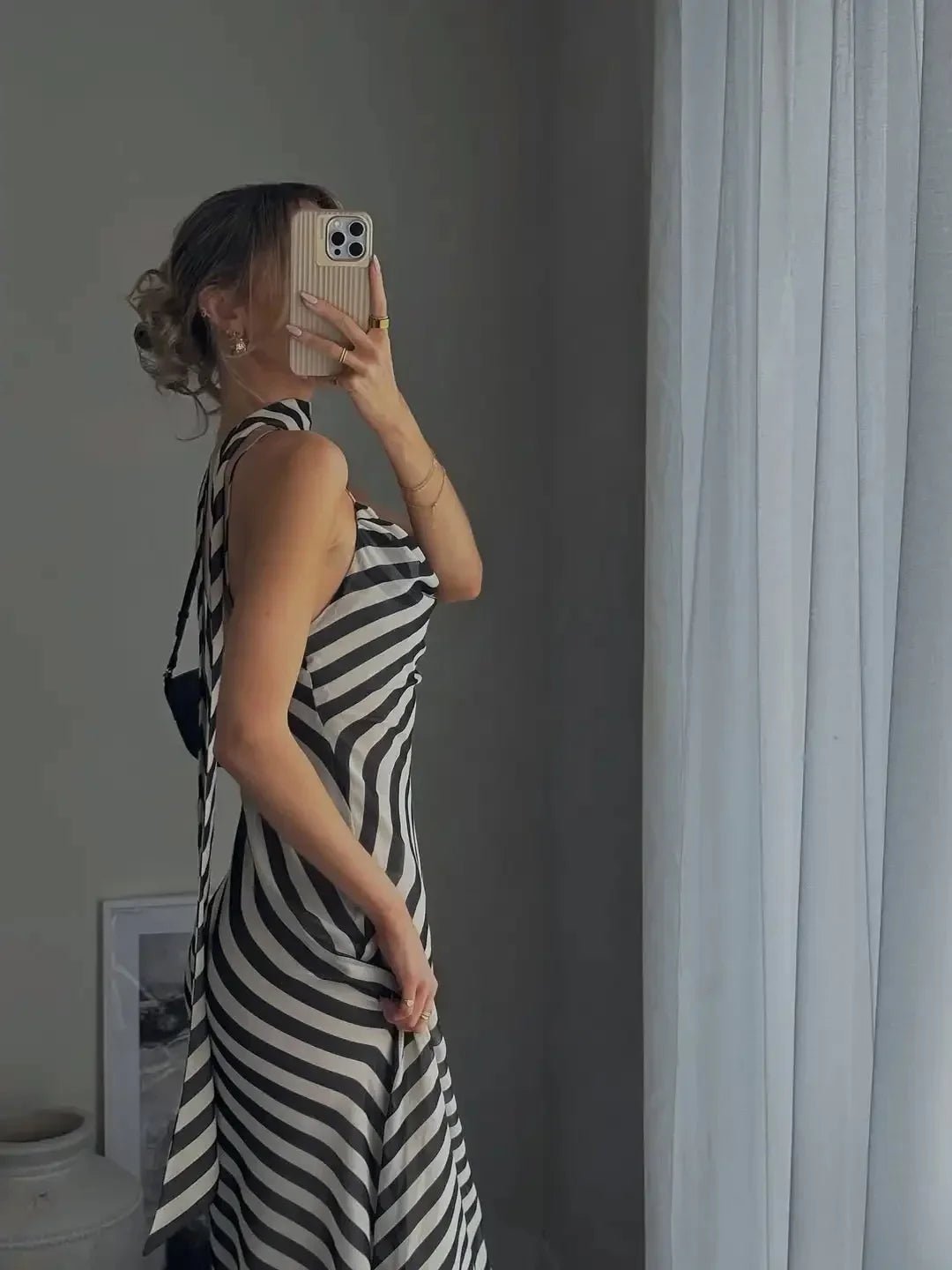 Abito lungo con sciarpa a righe Lola