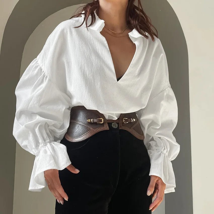 Blusa Lola a maniche lunghe a sbuffo con scollo a V