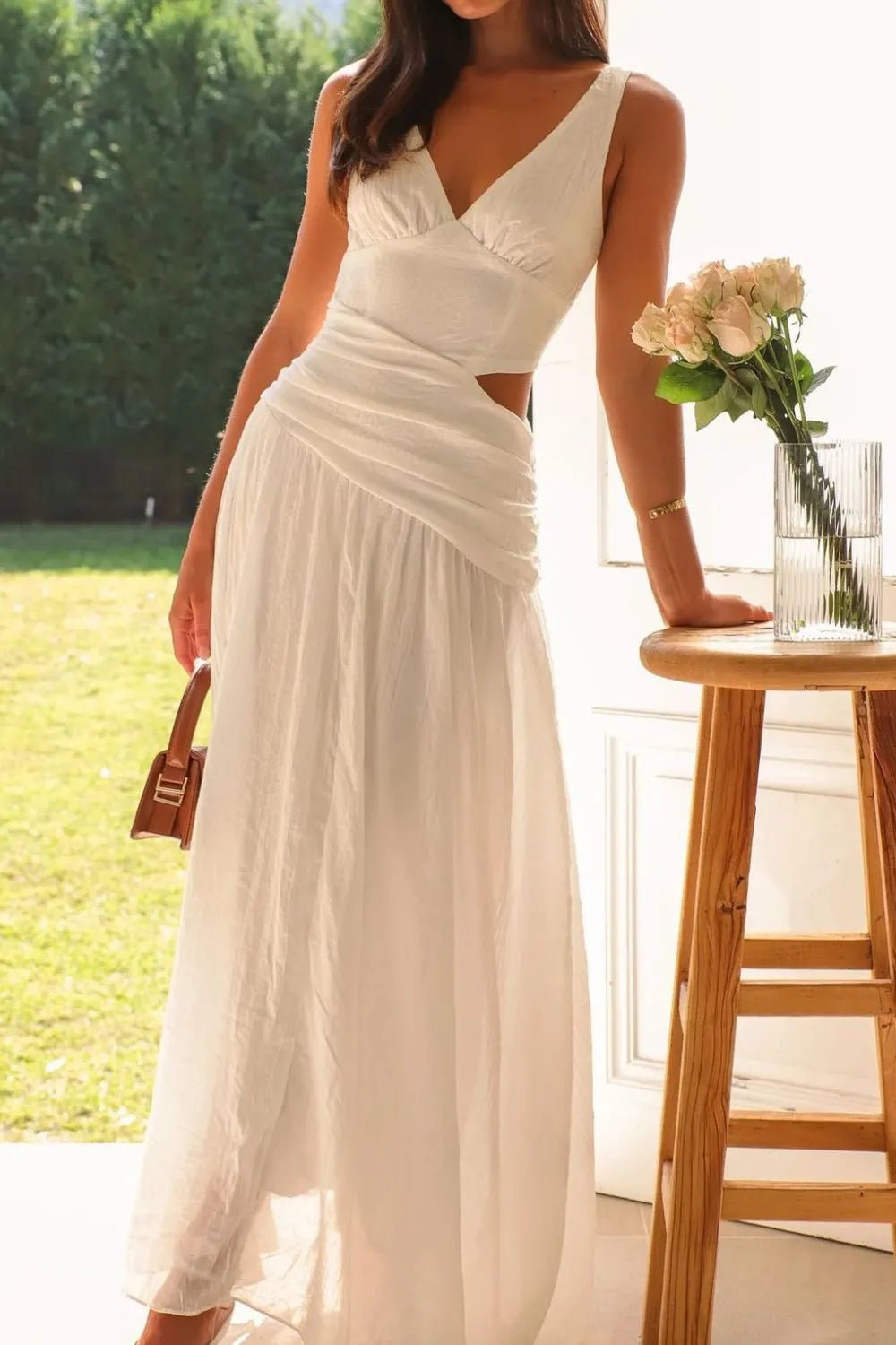 Maxi abito arricciato con cut-out Lolita