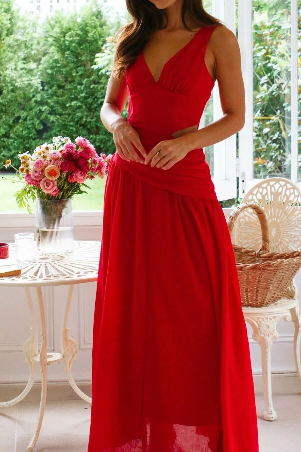 Maxi abito arricciato con cut-out Lolita