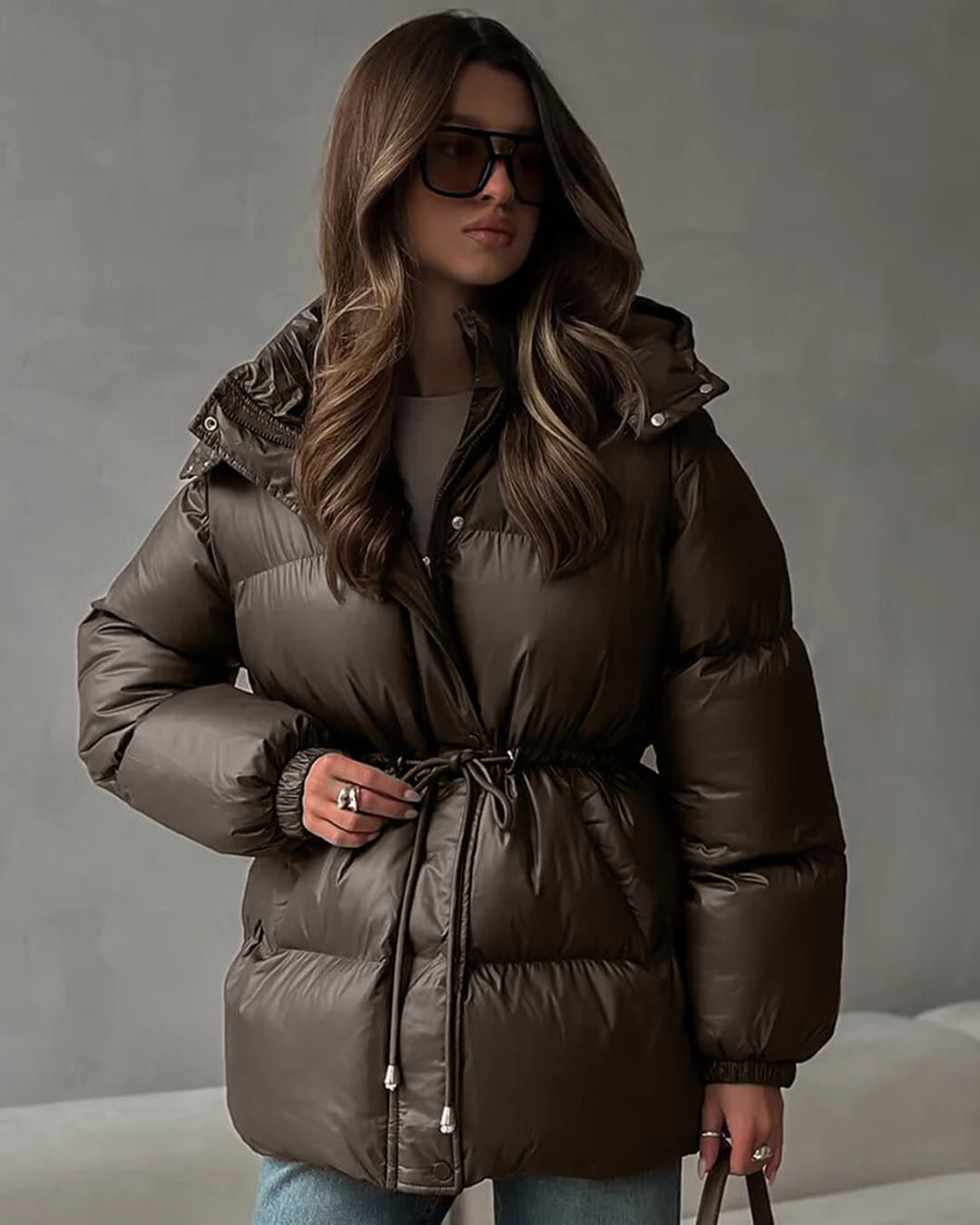 Cappotto imbottito Lorie con cappuccio e coulisse