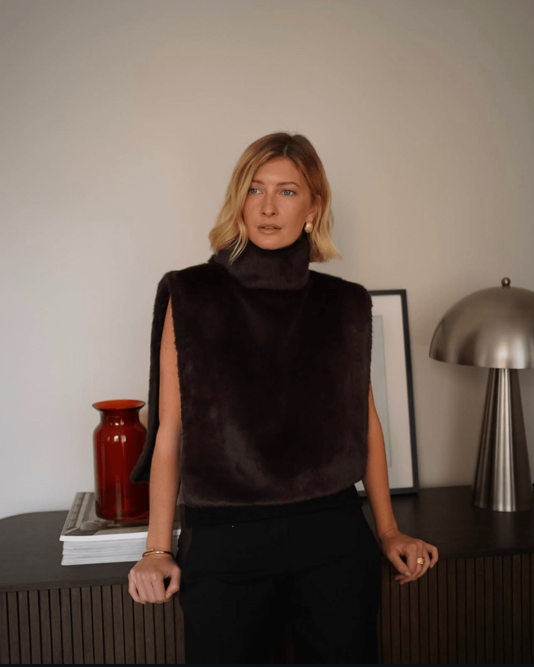 Gilet a collo alto in ecopelliccia Lorna