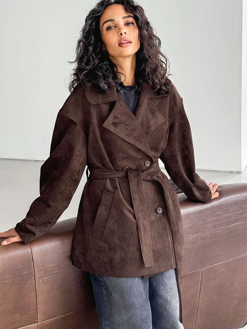 Cappotto portafoglio in camoscio con allacciatura Louisa
