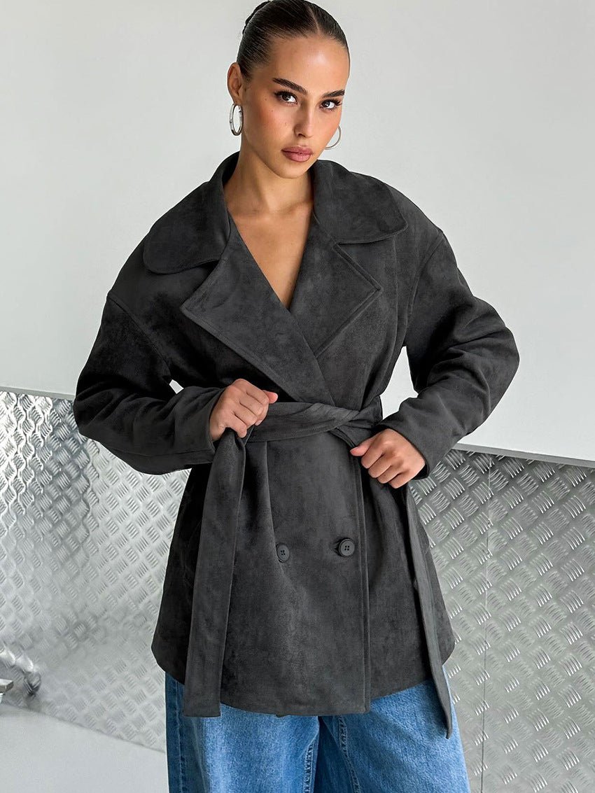 Cappotto portafoglio in camoscio con allacciatura Louisa