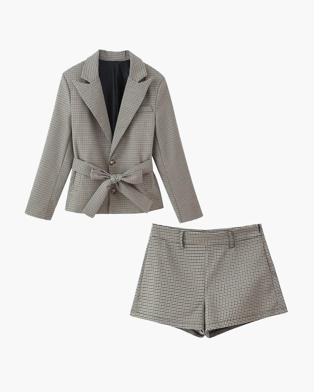 Completo Lucy con pantaloncini pied-de-poule e cintura