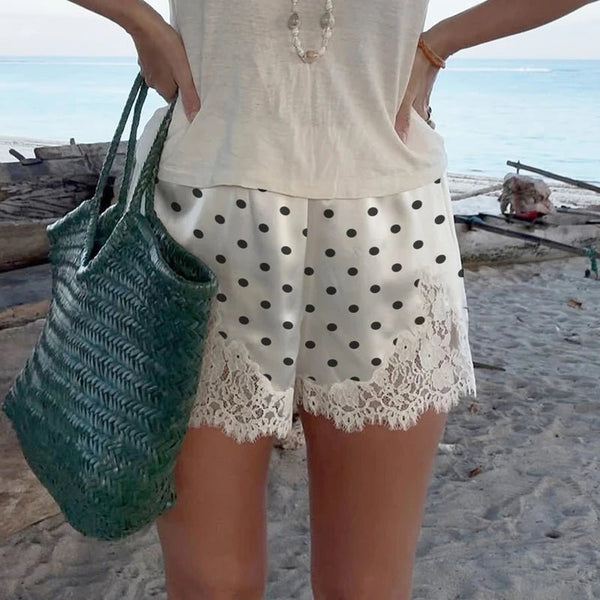 Shorts in raso a pois con pizzo Lucy