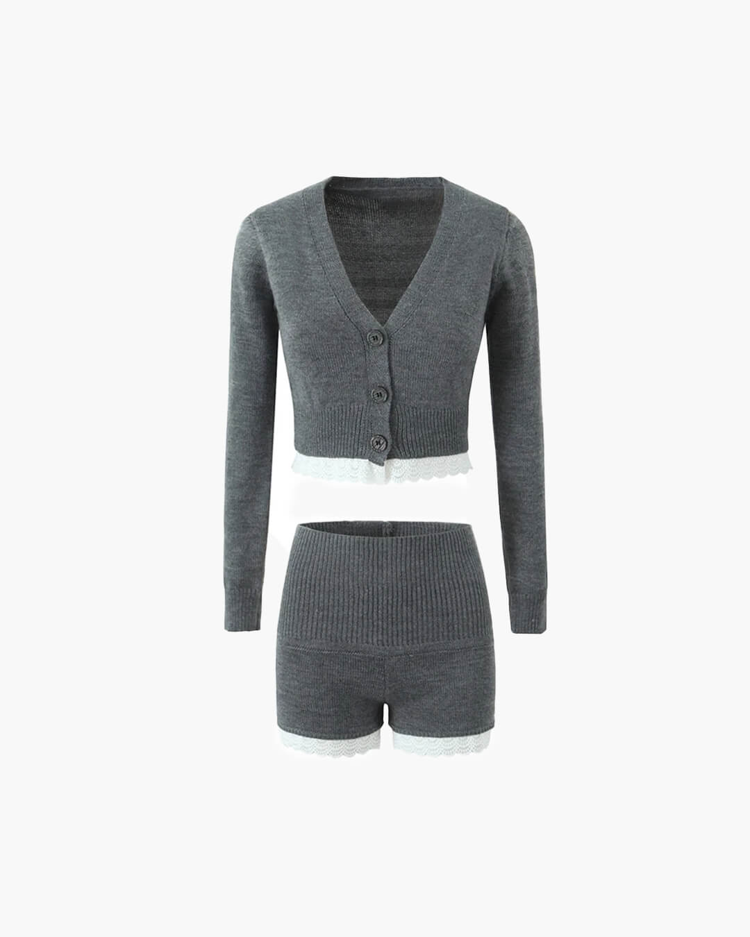 Completo corto con cardigan bordato in pizzo Lucy
