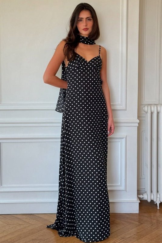 Abito lungo senza schiena a pois Madeline